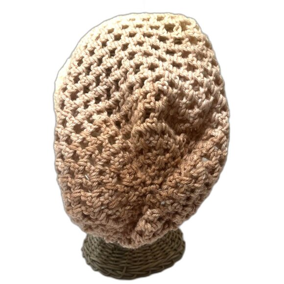New Handmade Crochet Slouchy Beanie Hat Ombré Cream Rose Boho Unisex - Picture 3 of 9